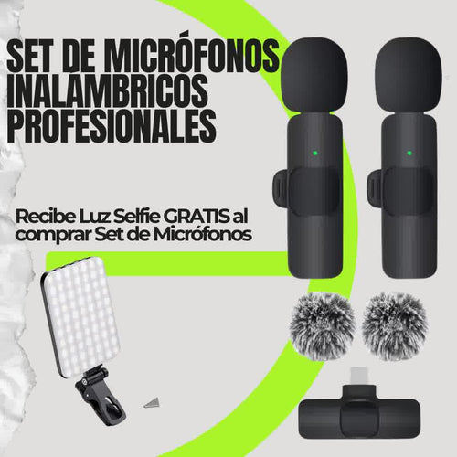 Set de Micrófonos Inalámbricos Profesionales + Luz Selfie LED GRATIS🎤🚀